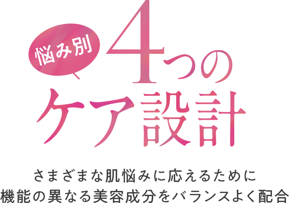 悩み別 4つのケア設計 さまざまな肌悩みに応えるために機能の異なる美容成分をバランスよく配合