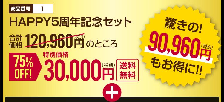 HAPPY5周年記念セット 驚きの!90,960円（税別）もお得に!!