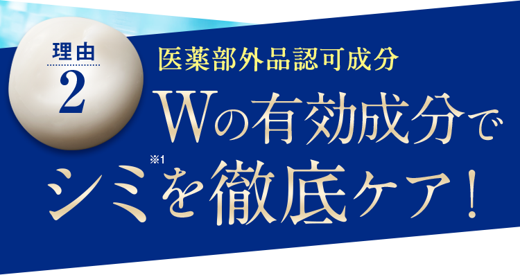 【理由2】医薬部外品認定成分：Wの有効成分でシミを徹底ケア！